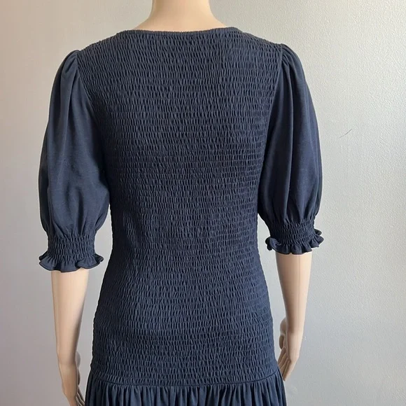ME+EM Navy Midi Dress with Puff Sleeves - Picture 7 of 15